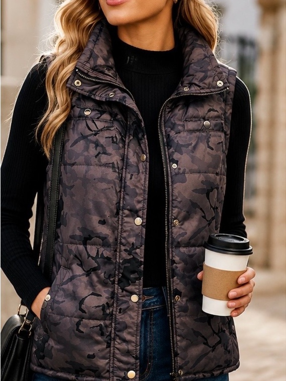 STYLE & CO. SPORT CAMO QUILTED PUFFER VEST (XL) FALL LAYERING